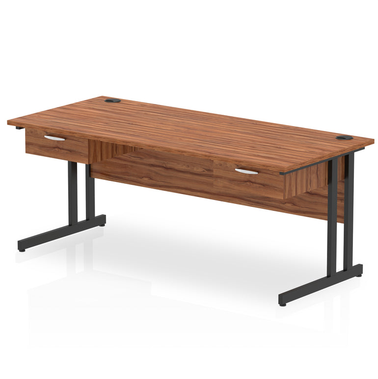 Impulse Cantilever Office Desk with Black Frame & Two 1-Drawer Pedestals, 1600–1800mm, Multiple Colours, MFC, Self-Assembly, 10 Year Warranty