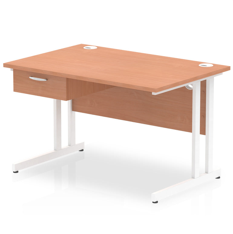 Impulse Cantilever Straight Desk with White Frame & Single Drawer Pedestal, Multiple Finishes, 1200–1800mm Width, MFC, Self-Assembly, 10 Year Warranty
