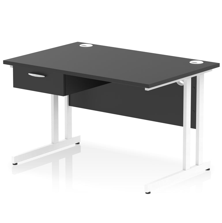 Impulse Cantilever Straight Desk with White Frame & Single Drawer Pedestal, Multiple Finishes, 1200–1800mm Width, MFC, Self-Assembly, 10 Year Warranty