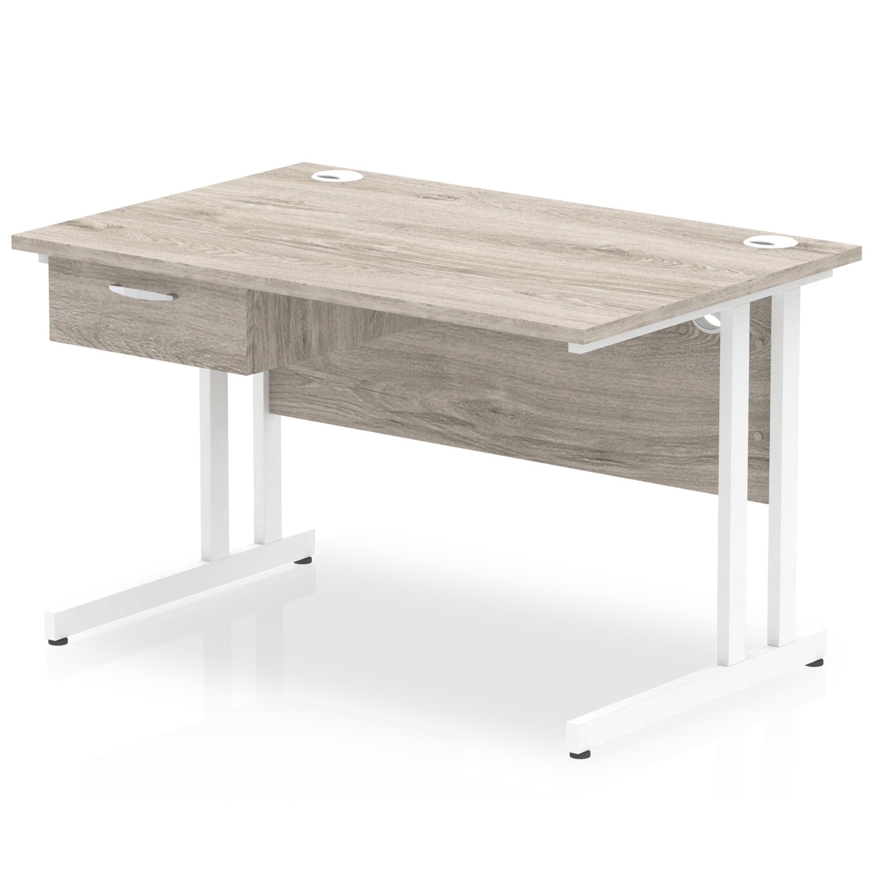 Impulse Cantilever Straight Desk with White Frame & Single Drawer Pedestal, Multiple Finishes, 1200–1800mm Width, MFC, Self-Assembly, 10 Year Warranty
