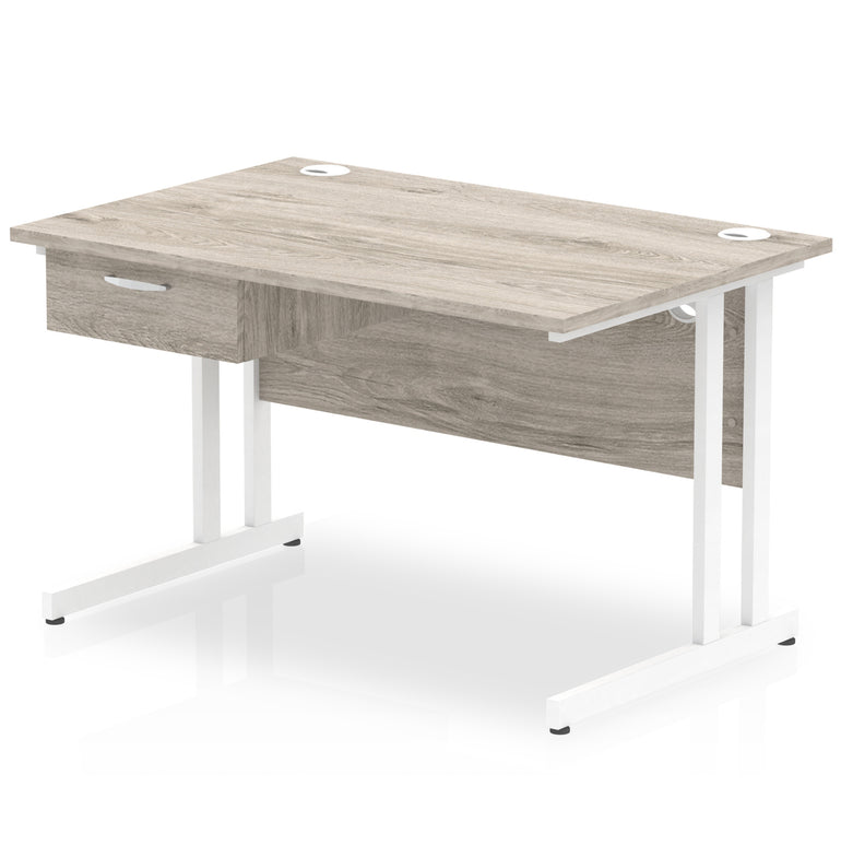 Impulse Cantilever Straight Desk with White Frame & Single Drawer Pedestal, Multiple Finishes, 1200–1800mm Width, MFC, Self-Assembly, 10 Year Warranty