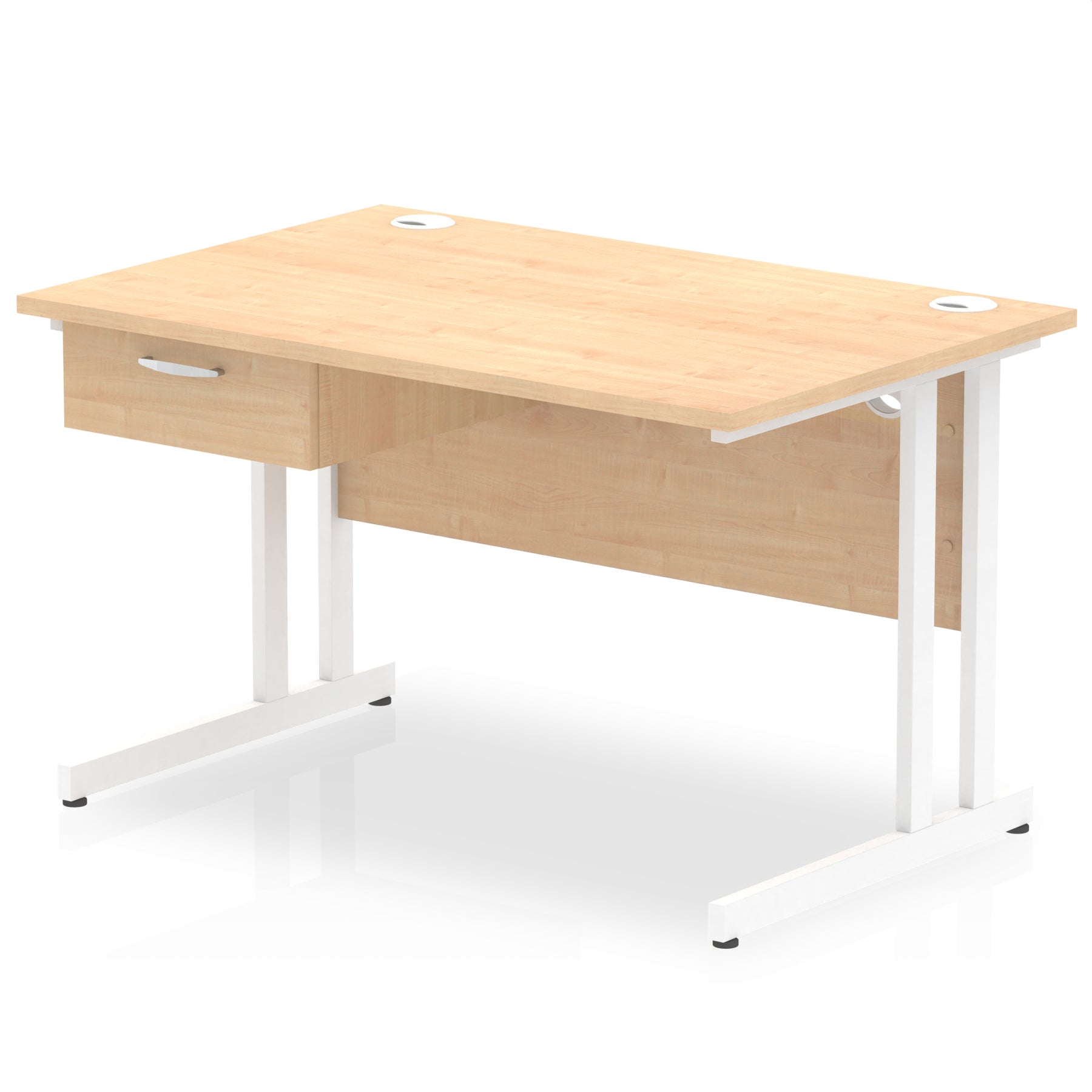 Impulse Cantilever Straight Desk with White Frame & Single Drawer Pedestal, Multiple Finishes, 1200–1800mm Width, MFC, Self-Assembly, 10 Year Warranty