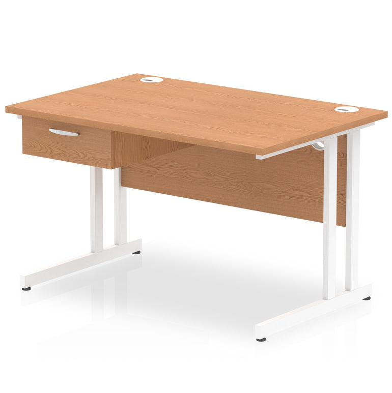 Impulse Cantilever Straight Desk with White Frame & Single Drawer Pedestal, Multiple Finishes, 1200–1800mm Width, MFC, Self-Assembly, 10 Year Warranty