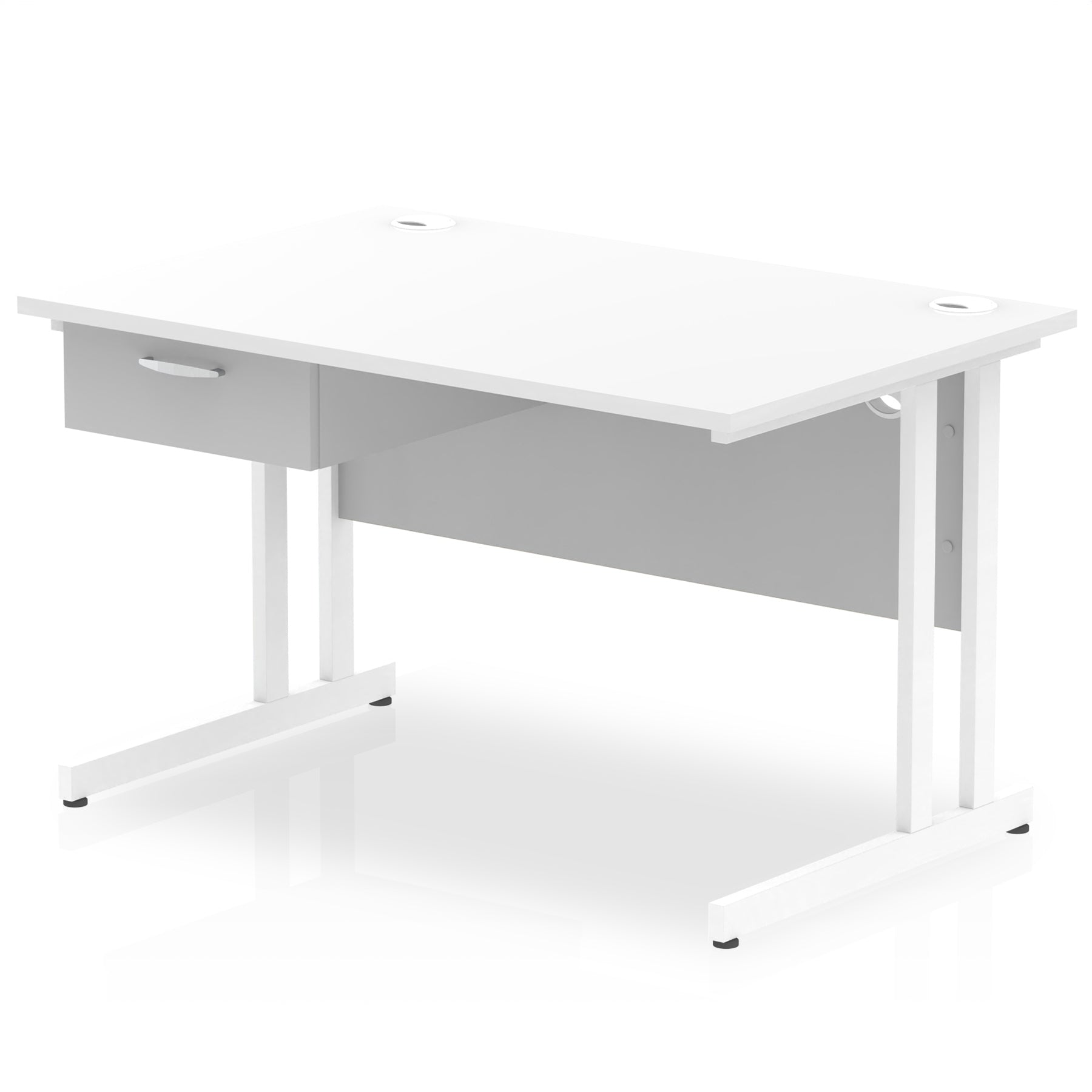 Impulse Cantilever Straight Desk with White Frame & Single Drawer Pedestal, Multiple Finishes, 1200–1800mm Width, MFC, Self-Assembly, 10 Year Warranty