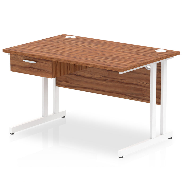Impulse Cantilever Straight Desk with White Frame & Single Drawer Pedestal, Multiple Finishes, 1200–1800mm Width, MFC, Self-Assembly, 10 Year Warranty
