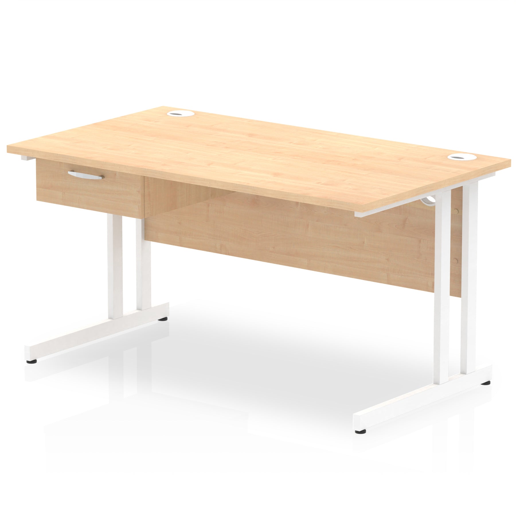 Impulse Cantilever Straight Desk with White Frame & Single Drawer Pedestal, Multiple Finishes, 1200–1800mm Width, MFC, Self-Assembly, 10 Year Warranty