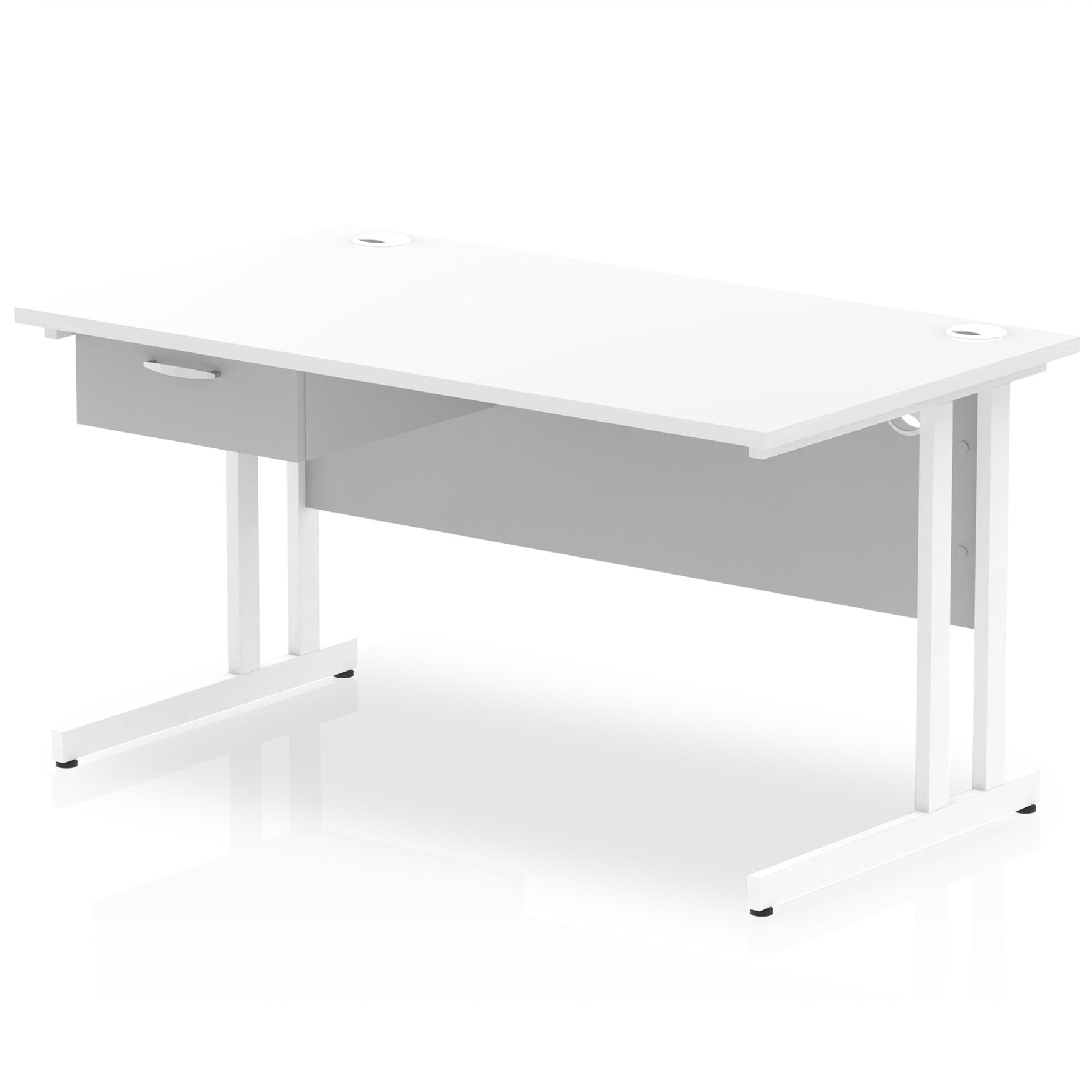 Impulse Cantilever Straight Desk with White Frame & Single Drawer Pedestal, Multiple Finishes, 1200–1800mm Width, MFC, Self-Assembly, 10 Year Warranty
