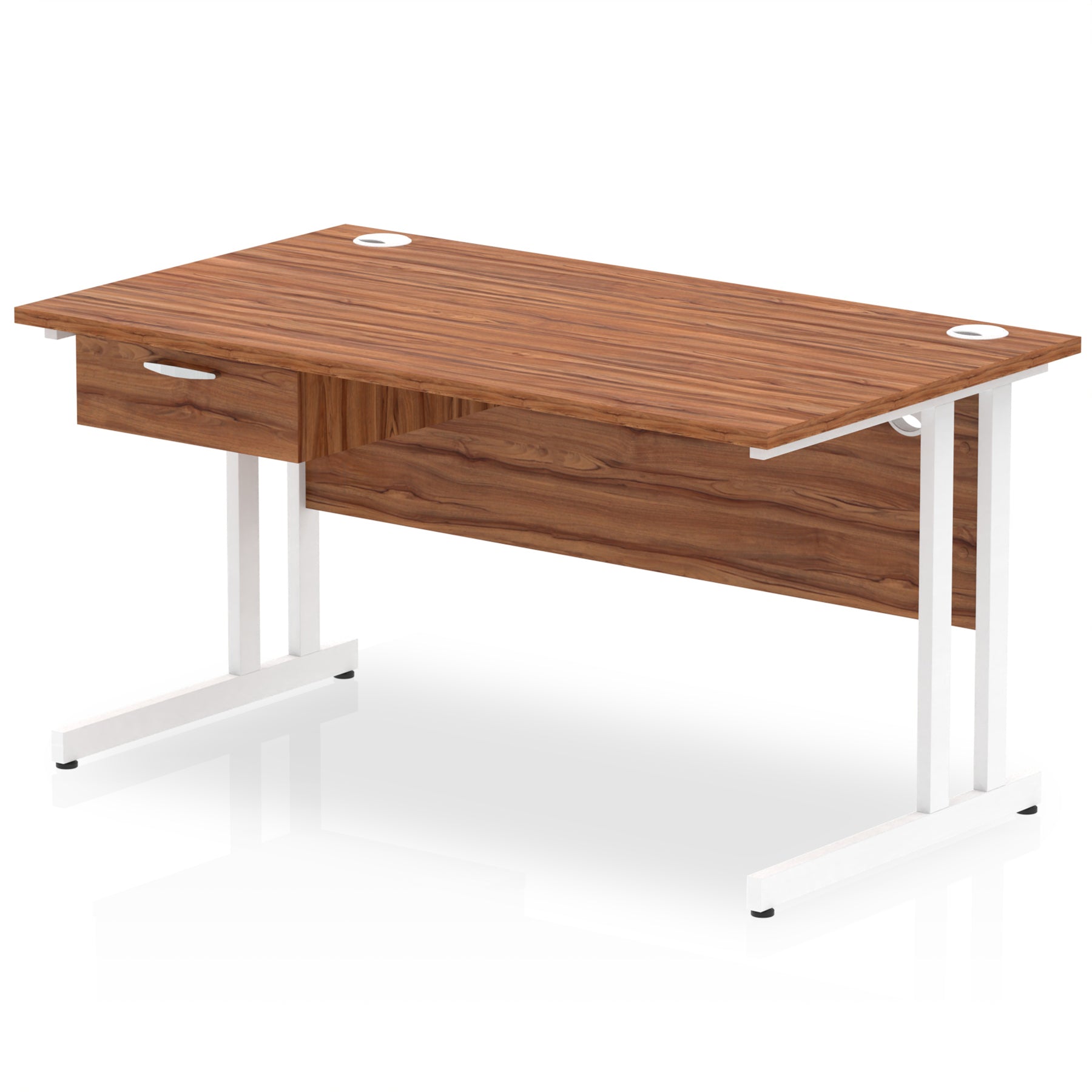 Impulse Cantilever Straight Desk with White Frame & Single Drawer Pedestal, Multiple Finishes, 1200–1800mm Width, MFC, Self-Assembly, 10 Year Warranty