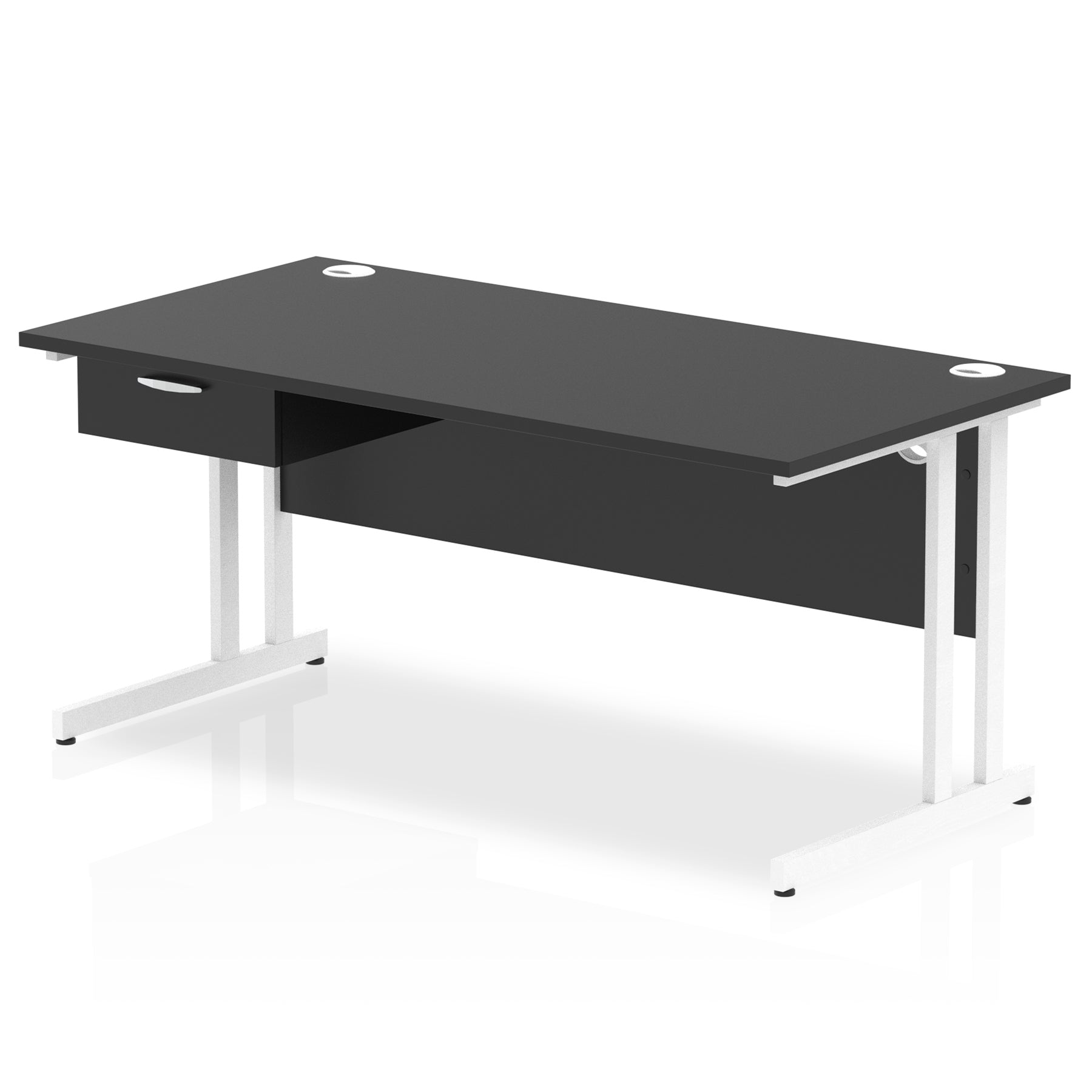 Impulse Cantilever Straight Desk with White Frame & Single Drawer Pedestal, Multiple Finishes, 1200–1800mm Width, MFC, Self-Assembly, 10 Year Warranty