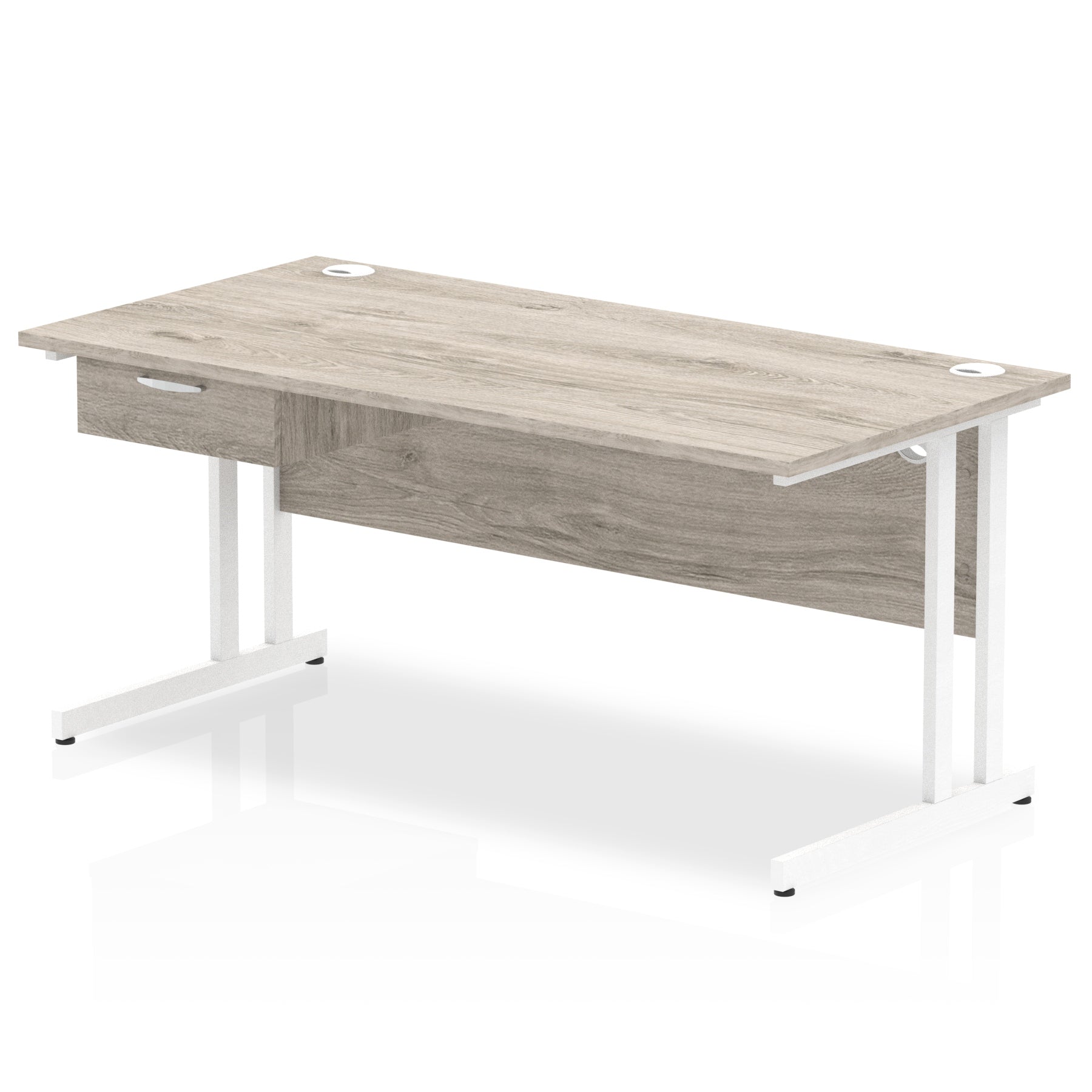 Impulse Cantilever Straight Desk with White Frame & Single Drawer Pedestal, Multiple Finishes, 1200–1800mm Width, MFC, Self-Assembly, 10 Year Warranty