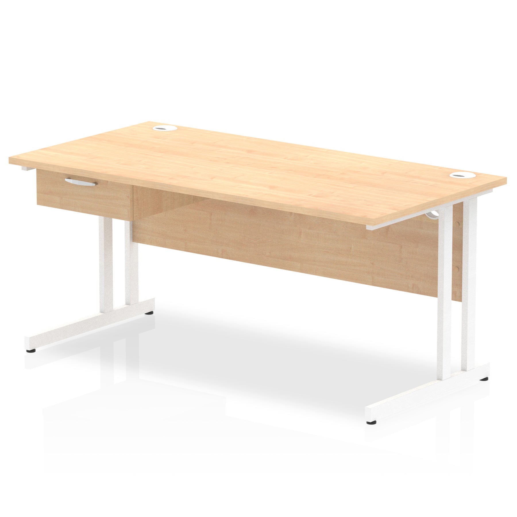 Impulse Cantilever Straight Desk with White Frame & Single Drawer Pedestal, Multiple Finishes, 1200–1800mm Width, MFC, Self-Assembly, 10 Year Warranty