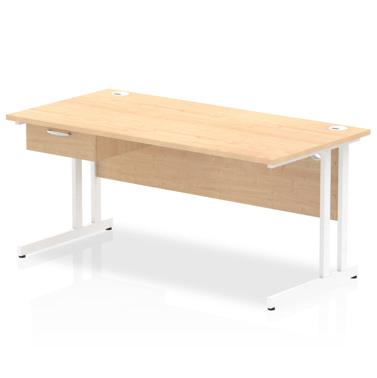 Impulse Cantilever Straight Desk with White Frame & Single Drawer Pedestal, Multiple Finishes, 1200–1800mm Width, MFC, Self-Assembly, 10 Year Warranty