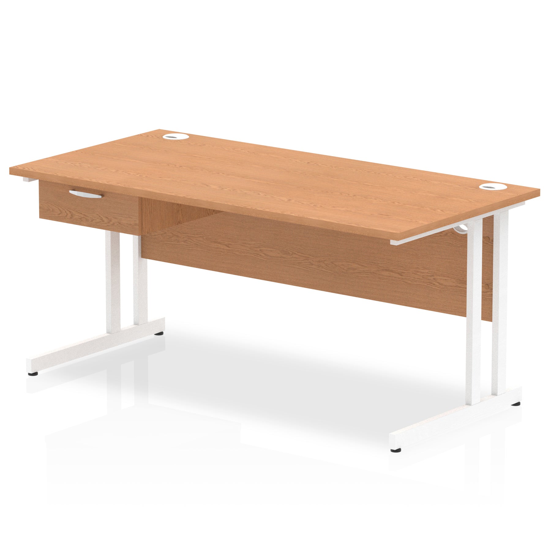 Impulse Cantilever Straight Desk with White Frame & Single Drawer Pedestal, Multiple Finishes, 1200–1800mm Width, MFC, Self-Assembly, 10 Year Warranty