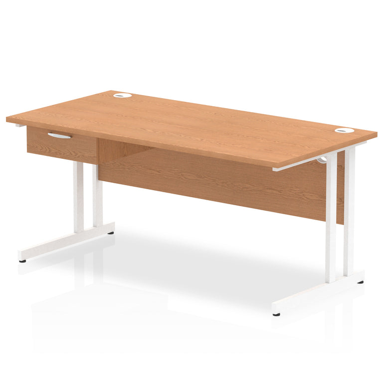 Impulse Cantilever Straight Desk with White Frame & Single Drawer Pedestal, Multiple Finishes, 1200–1800mm Width, MFC, Self-Assembly, 10 Year Warranty