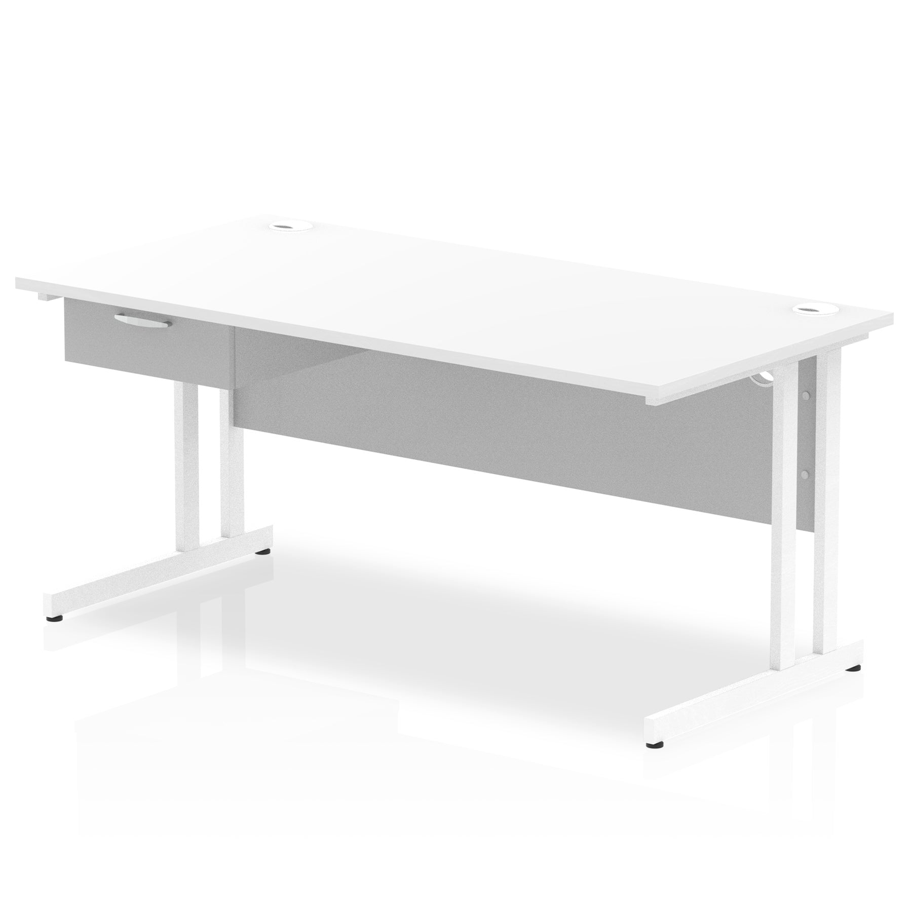 Impulse Cantilever Straight Desk with White Frame & Single Drawer Pedestal, Multiple Finishes, 1200–1800mm Width, MFC, Self-Assembly, 10 Year Warranty