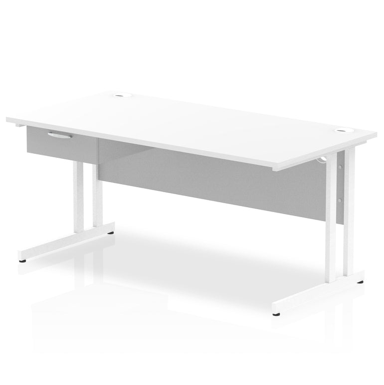 Impulse Cantilever Straight Desk with White Frame & Single Drawer Pedestal, Multiple Finishes, 1200–1800mm Width, MFC, Self-Assembly, 10 Year Warranty