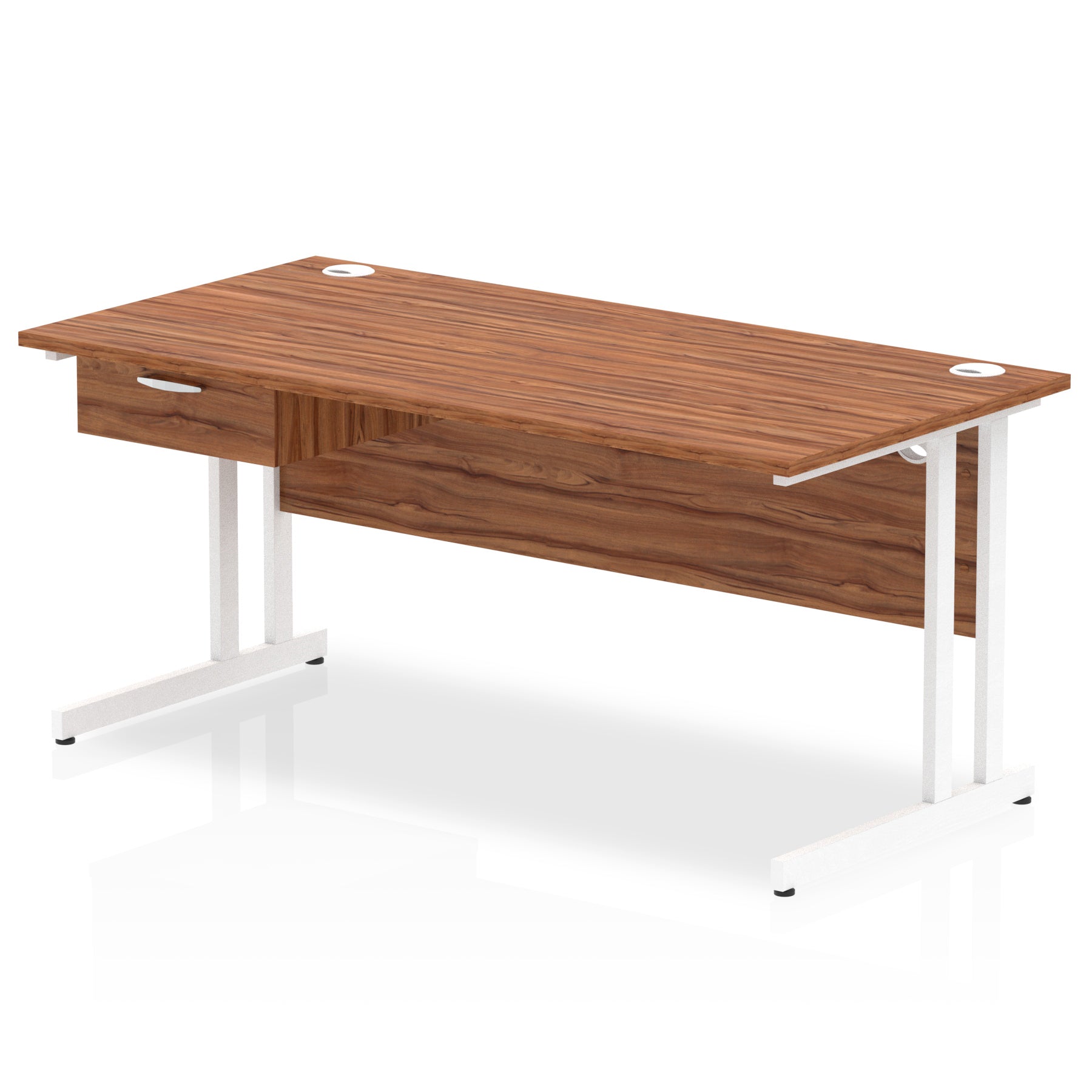 Impulse Cantilever Straight Desk with White Frame & Single Drawer Pedestal, Multiple Finishes, 1200–1800mm Width, MFC, Self-Assembly, 10 Year Warranty