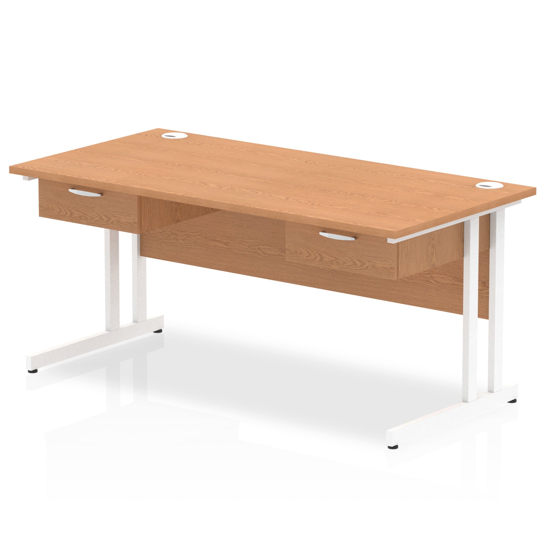 Impulse Cantilever Straight Desk with White Frame, 2 One-Drawer Fixed Pedestals, 1600–1800mm, Multiple Colour Options, Durable MFC, 10 Year Warranty, Self Assembly
