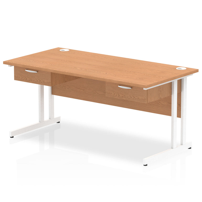 Impulse Cantilever Straight Desk with White Frame, 2 One-Drawer Fixed Pedestals, 1600–1800mm, Multiple Colour Options, Durable MFC, 10 Year Warranty, Self Assembly