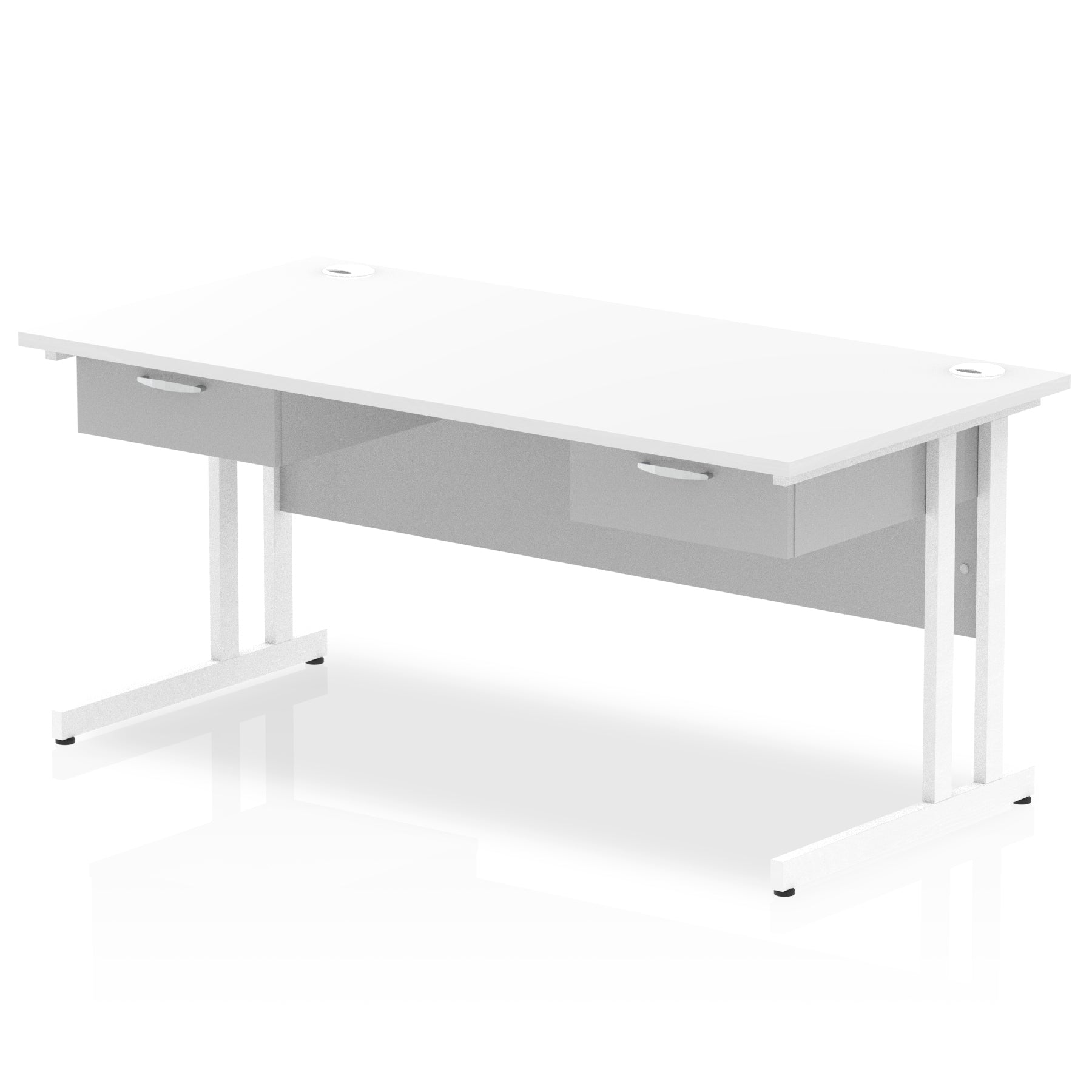 Impulse Cantilever Straight Desk with White Frame, 2 One-Drawer Fixed Pedestals, 1600–1800mm, Multiple Colour Options, Durable MFC, 10 Year Warranty, Self Assembly