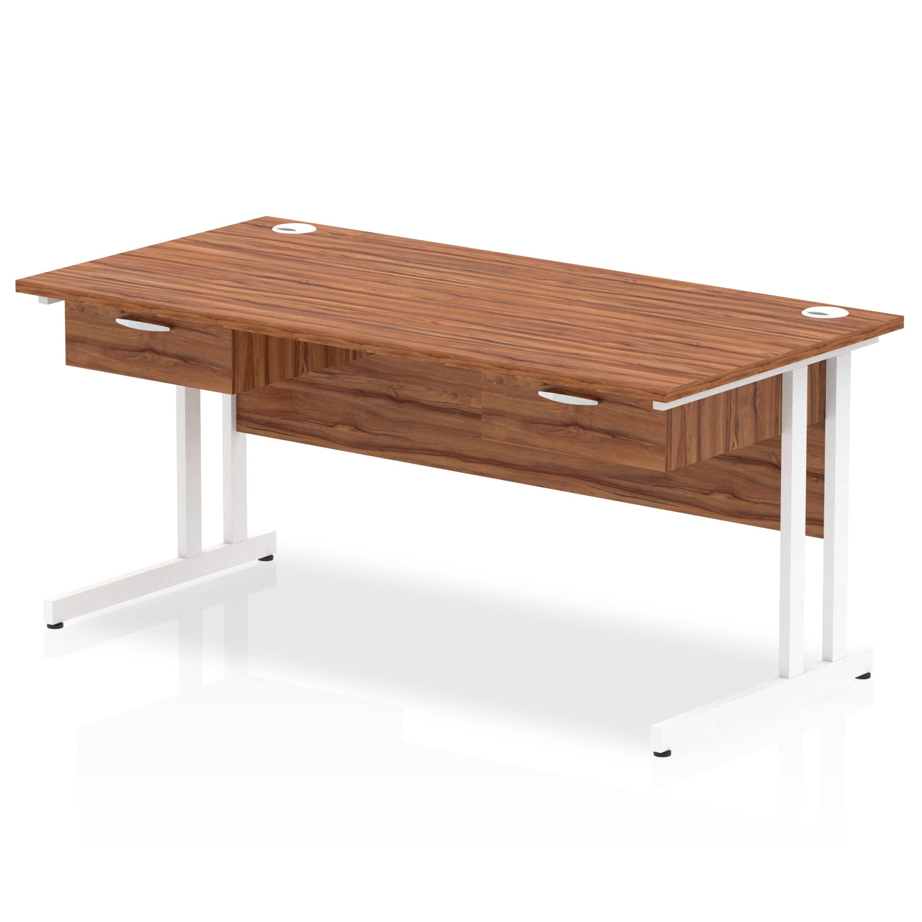 Impulse Cantilever Straight Desk with White Frame, 2 One-Drawer Fixed Pedestals, 1600–1800mm, Multiple Colour Options, Durable MFC, 10 Year Warranty, Self Assembly