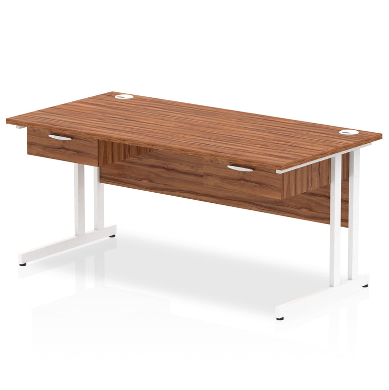 Impulse Cantilever Straight Desk with White Frame, 2 One-Drawer Fixed Pedestals, 1600–1800mm, Multiple Colour Options, Durable MFC, 10 Year Warranty, Self Assembly