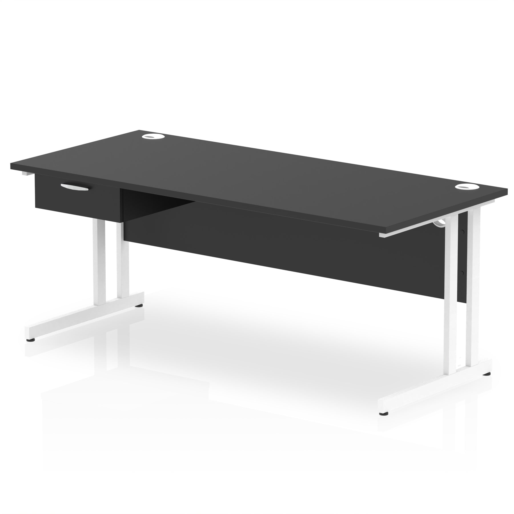 Impulse Cantilever Straight Desk with White Frame & Single Drawer Pedestal, Multiple Finishes, 1200–1800mm Width, MFC, Self-Assembly, 10 Year Warranty