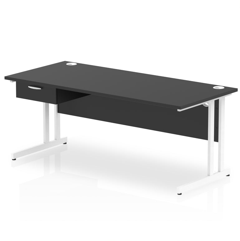 Impulse Cantilever Straight Desk with White Frame & Single Drawer Pedestal, Multiple Finishes, 1200–1800mm Width, MFC, Self-Assembly, 10 Year Warranty