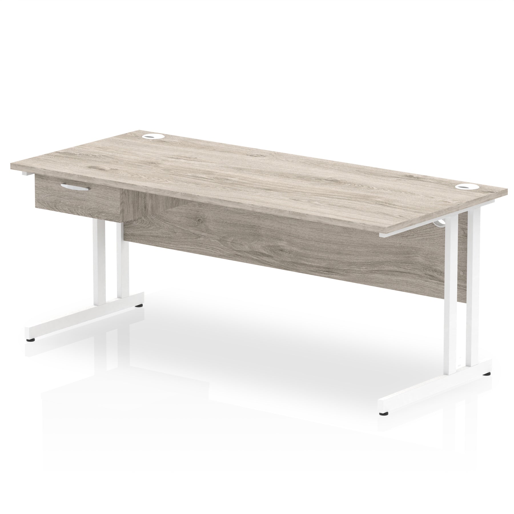 Impulse Cantilever Straight Desk with White Frame & Single Drawer Pedestal, Multiple Finishes, 1200–1800mm Width, MFC, Self-Assembly, 10 Year Warranty