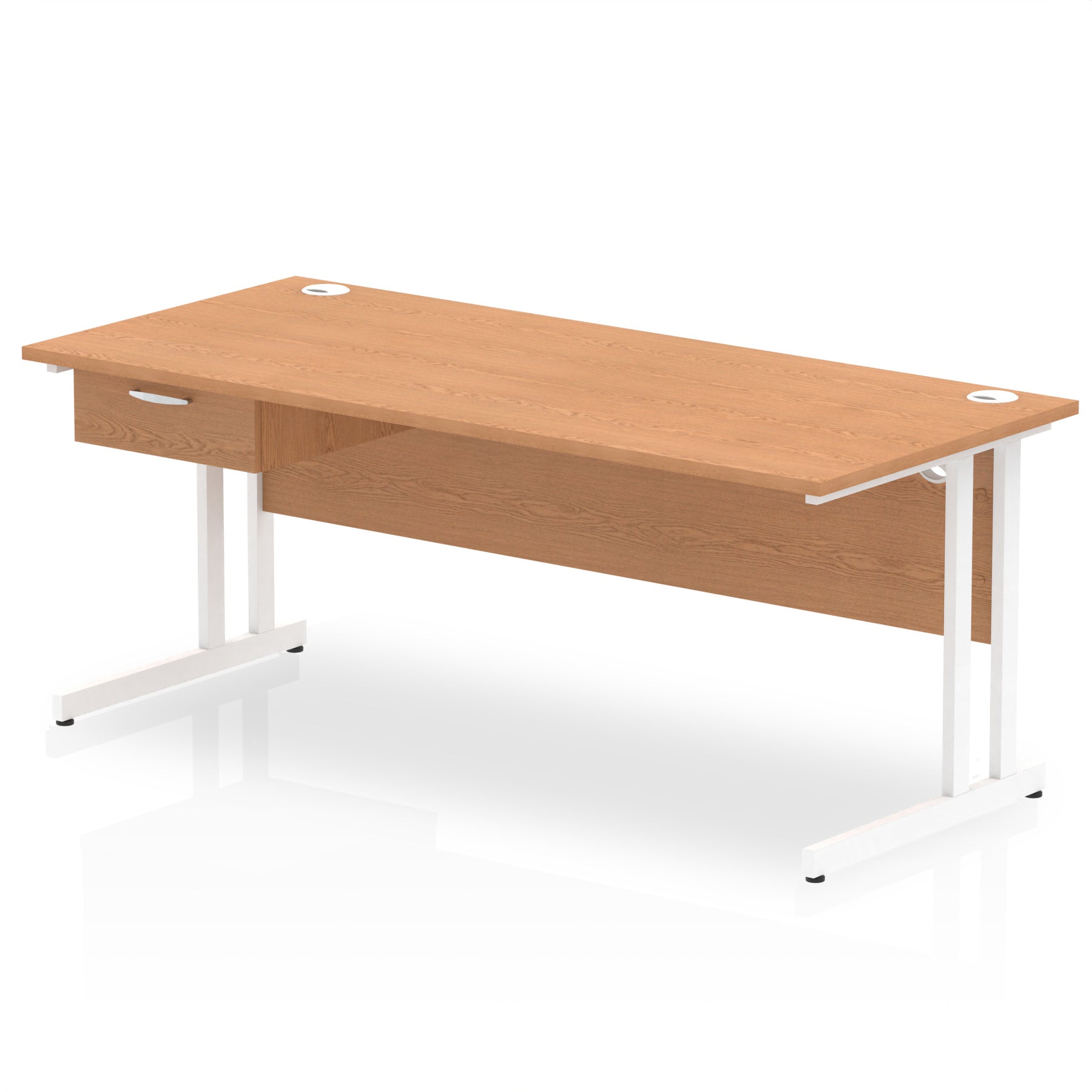 Impulse Cantilever Straight Desk with White Frame & Single Drawer Pedestal, Multiple Finishes, 1200–1800mm Width, MFC, Self-Assembly, 10 Year Warranty