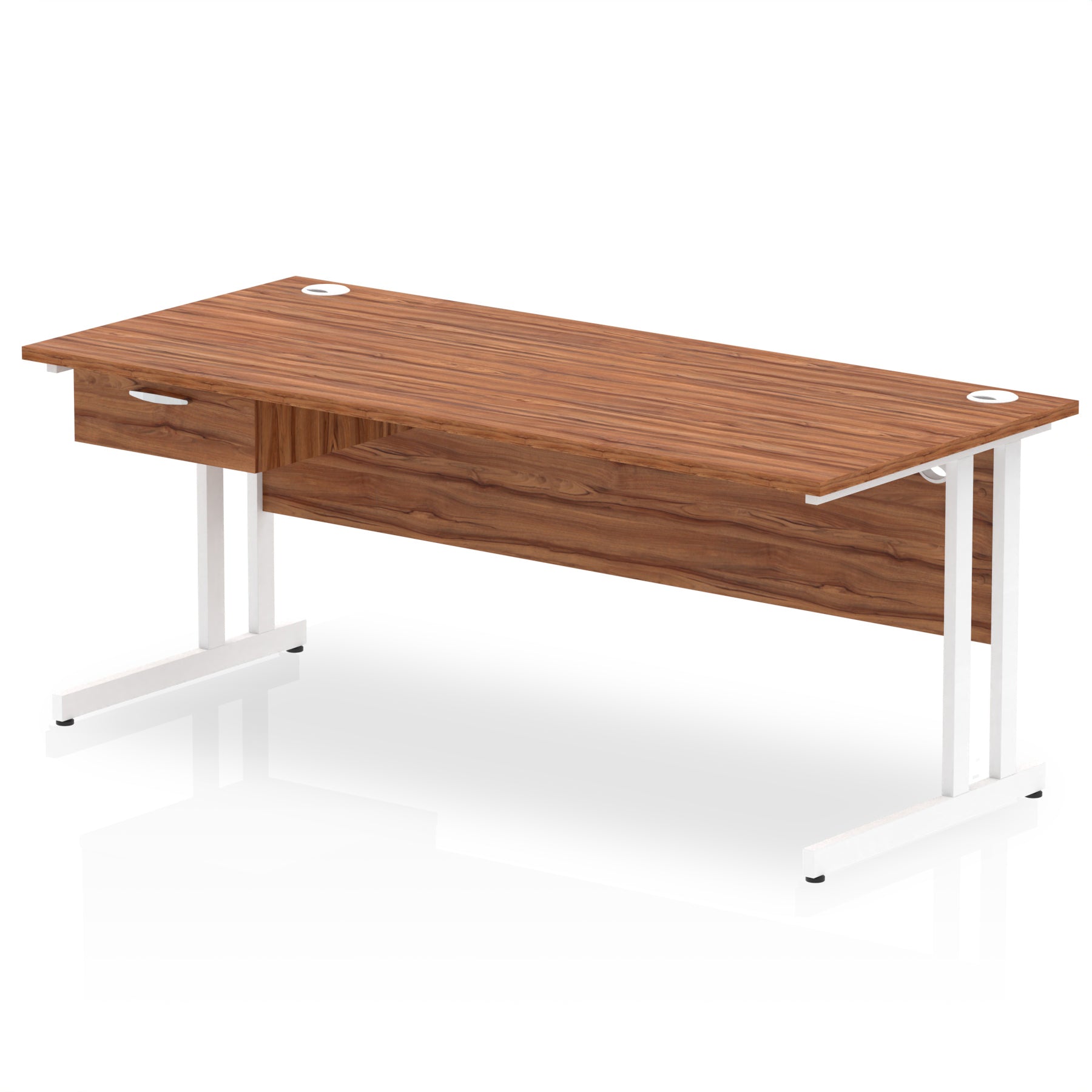 Impulse Cantilever Straight Desk with White Frame & Single Drawer Pedestal, Multiple Finishes, 1200–1800mm Width, MFC, Self-Assembly, 10 Year Warranty