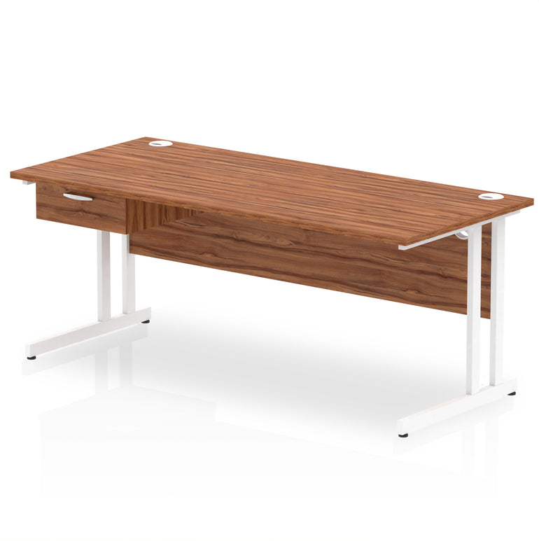 Impulse Cantilever Straight Desk with White Frame & Single Drawer Pedestal, Multiple Finishes, 1200–1800mm Width, MFC, Self-Assembly, 10 Year Warranty