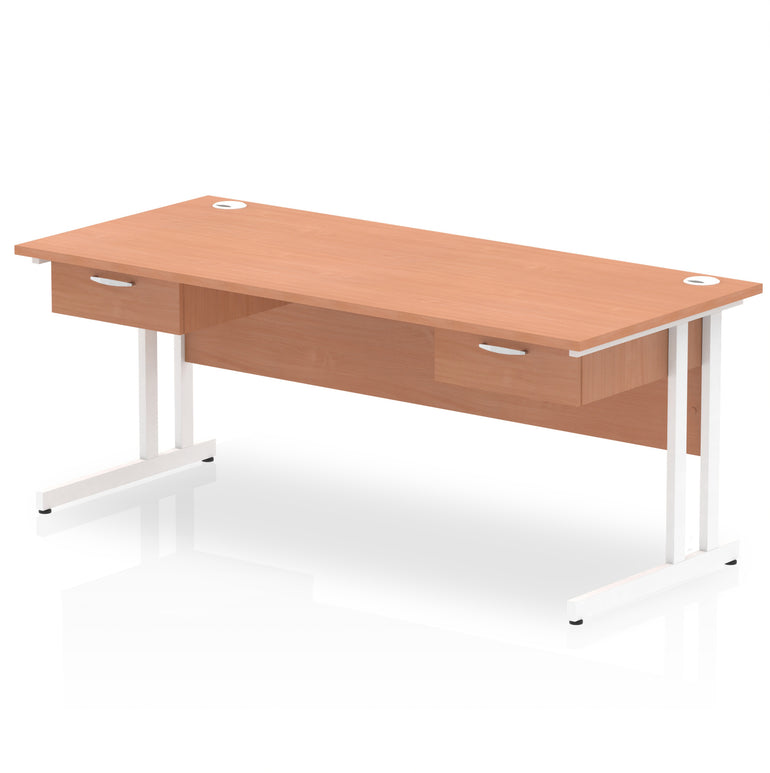 Impulse Cantilever Straight Desk with White Frame, 2 One-Drawer Fixed Pedestals, 1600–1800mm, Multiple Colour Options, Durable MFC, 10 Year Warranty, Self Assembly