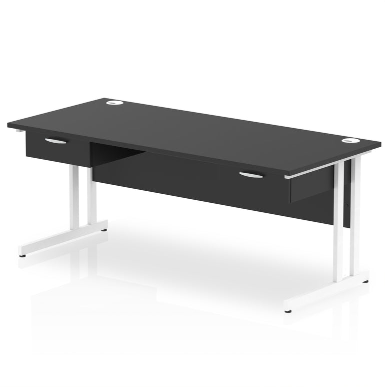 Impulse Cantilever Straight Desk with White Frame, 2 One-Drawer Fixed Pedestals, 1600–1800mm, Multiple Colour Options, Durable MFC, 10 Year Warranty, Self Assembly