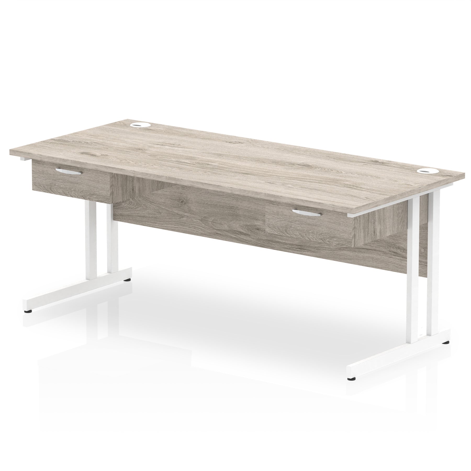 Impulse Cantilever Straight Desk with White Frame, 2 One-Drawer Fixed Pedestals, 1600–1800mm, Multiple Colour Options, Durable MFC, 10 Year Warranty, Self Assembly