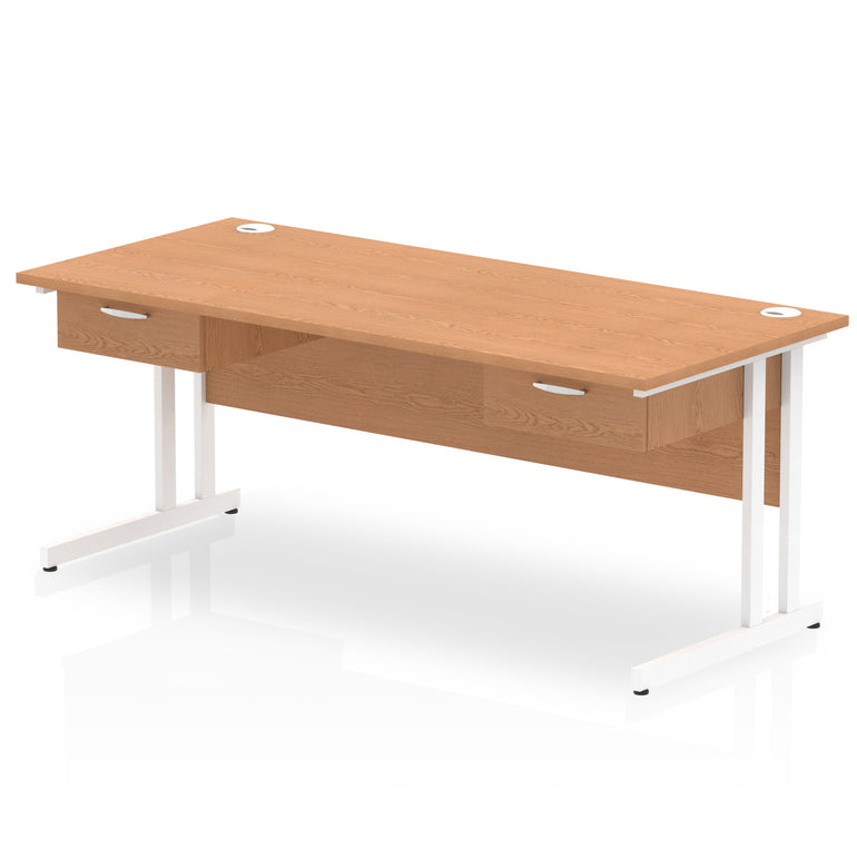 Impulse Cantilever Straight Desk with White Frame, 2 One-Drawer Fixed Pedestals, 1600–1800mm, Multiple Colour Options, Durable MFC, 10 Year Warranty, Self Assembly