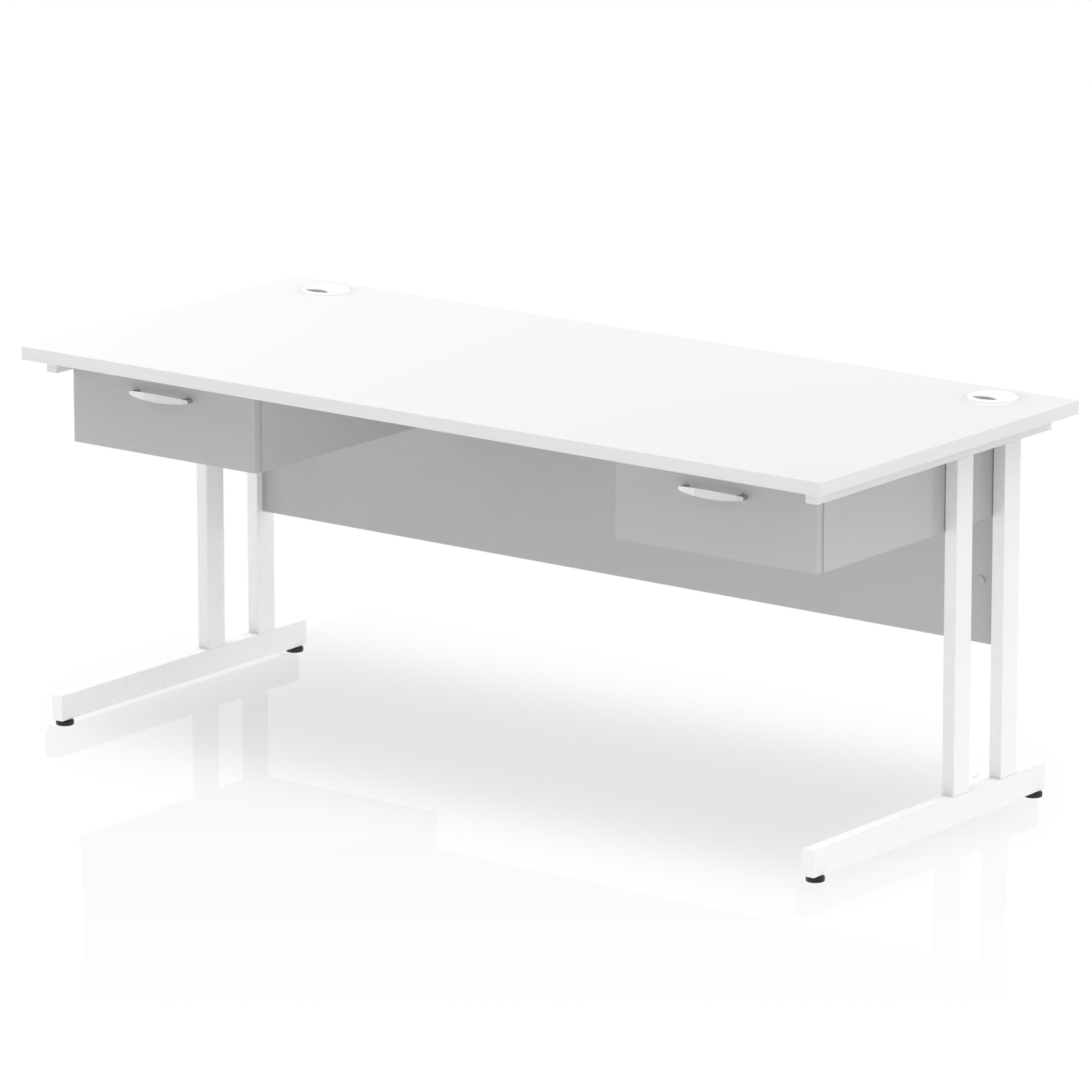 Impulse Cantilever Straight Desk with White Frame, 2 One-Drawer Fixed Pedestals, 1600–1800mm, Multiple Colour Options, Durable MFC, 10 Year Warranty, Self Assembly