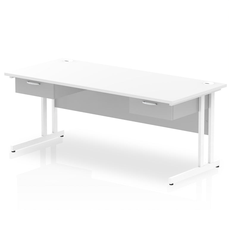 Impulse Cantilever Straight Desk with White Frame, 2 One-Drawer Fixed Pedestals, 1600–1800mm, Multiple Colour Options, Durable MFC, 10 Year Warranty, Self Assembly