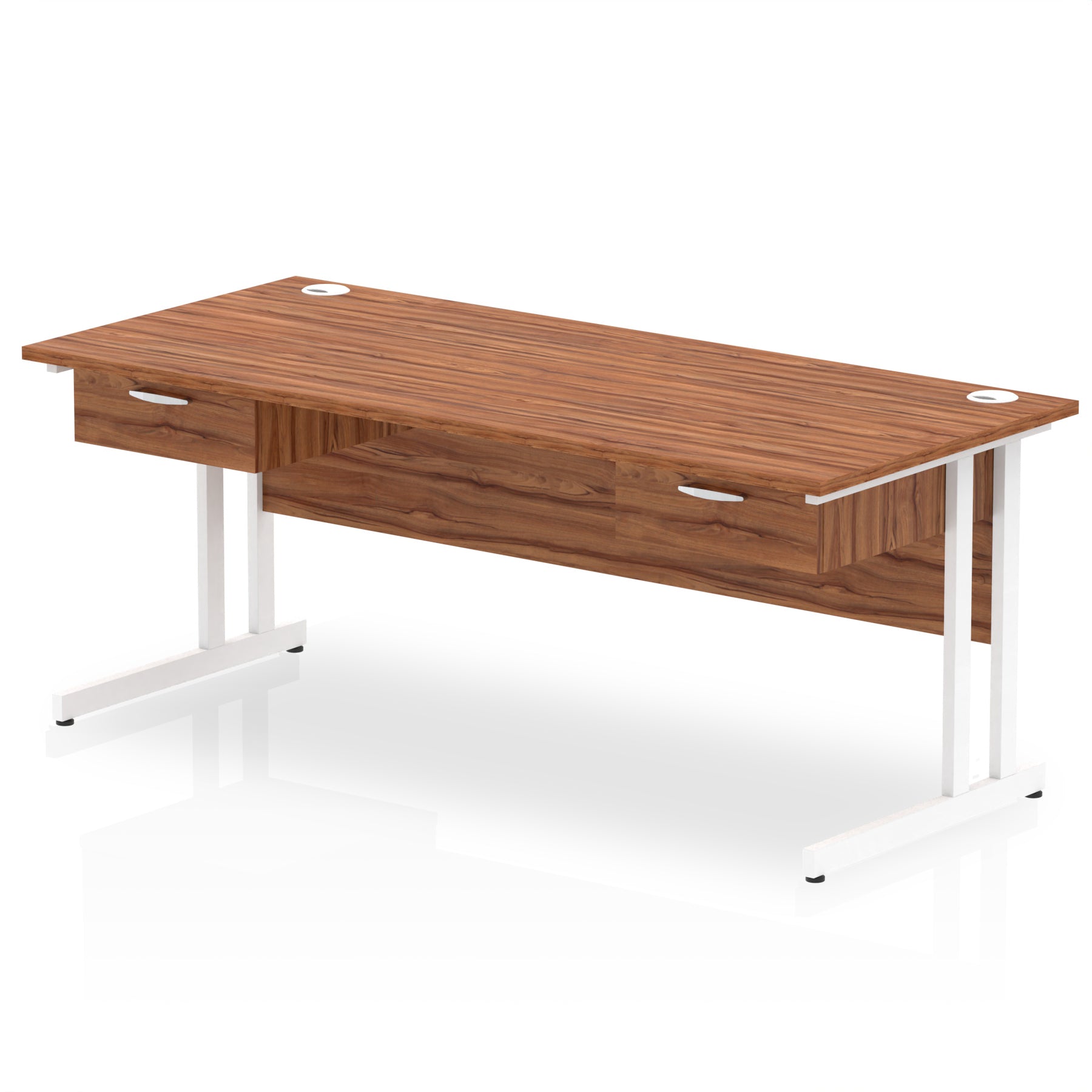 Impulse Cantilever Straight Desk with White Frame, 2 One-Drawer Fixed Pedestals, 1600–1800mm, Multiple Colour Options, Durable MFC, 10 Year Warranty, Self Assembly