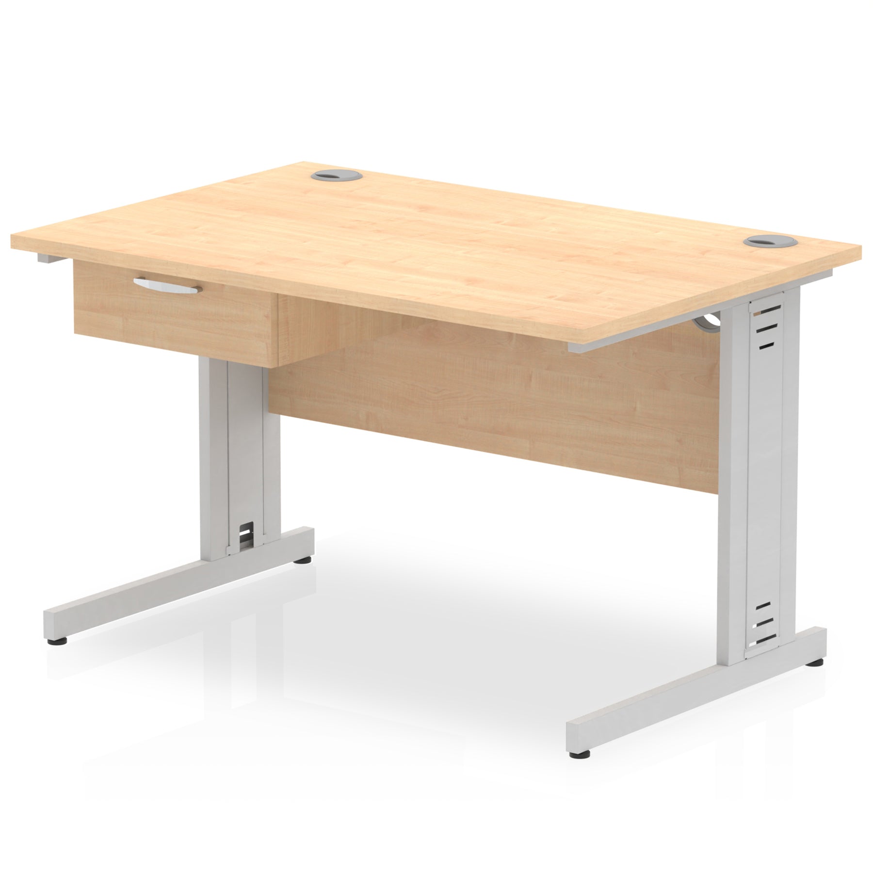 Impulse Cable Managed Straight Office Desk with Silver Frame & 1-Drawer Fixed Pedestal, Multiple Widths & Colours, MFC, Self-Assembly, 10 Year Warranty