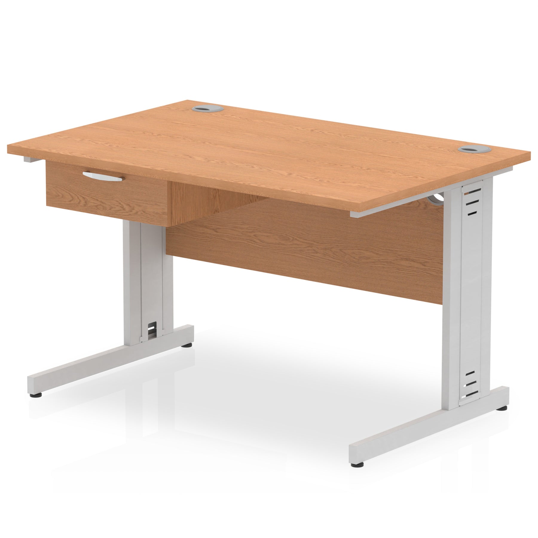 Impulse Cable Managed Straight Office Desk with Silver Frame & 1-Drawer Fixed Pedestal, Multiple Widths & Colours, MFC, Self-Assembly, 10 Year Warranty