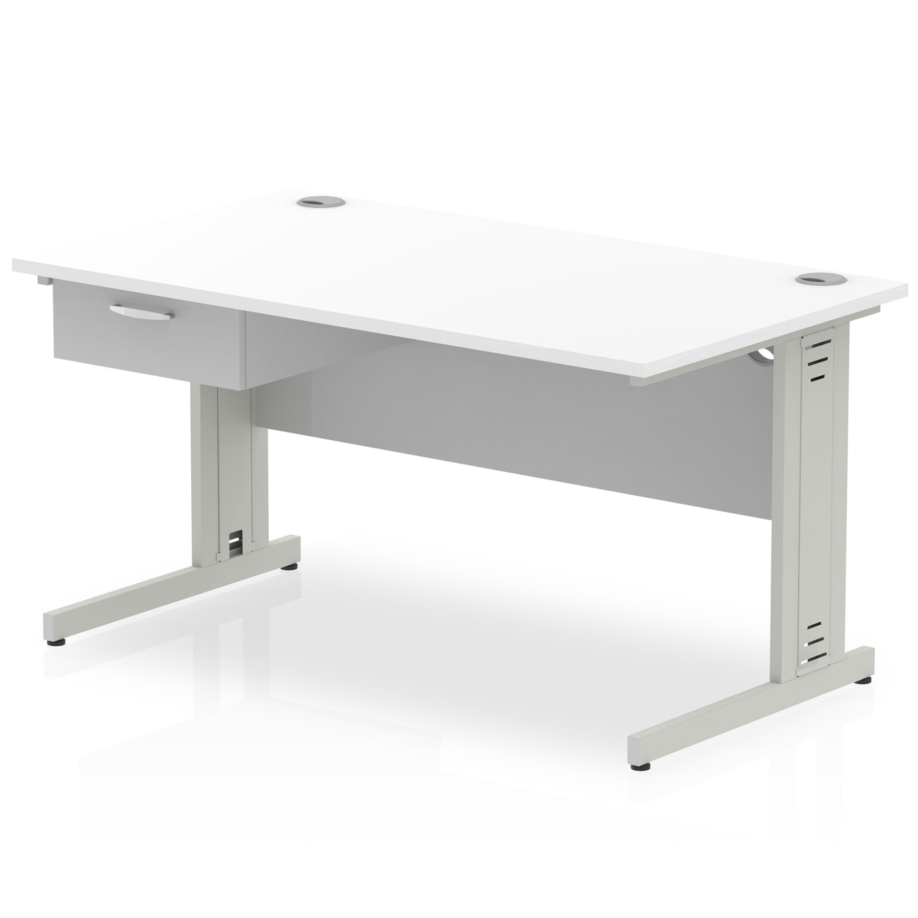 Impulse Cable Managed Straight Office Desk with Silver Frame & 1-Drawer Fixed Pedestal, Multiple Widths & Colours, MFC, Self-Assembly, 10 Year Warranty