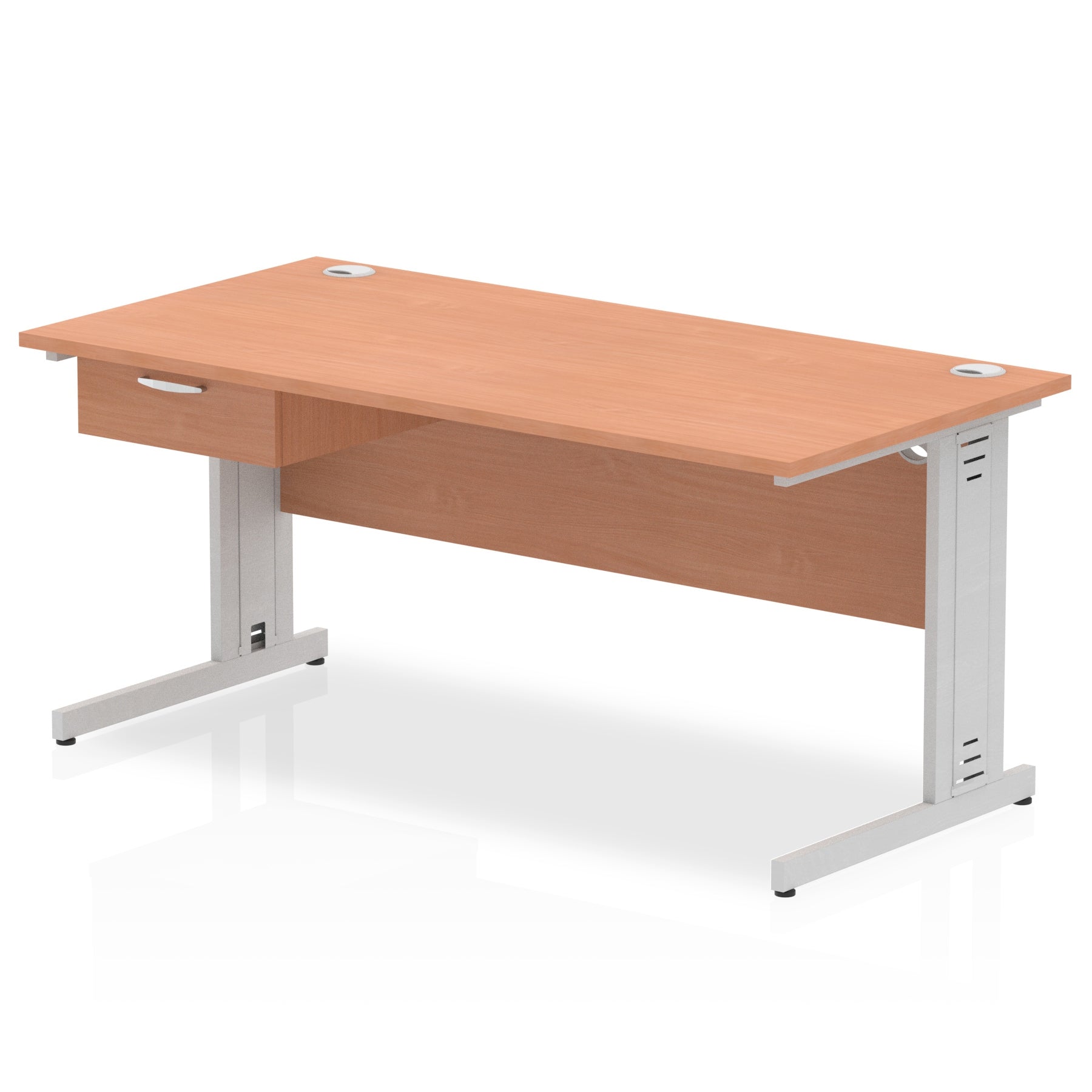 Impulse Cable Managed Straight Office Desk with Silver Frame & 1-Drawer Fixed Pedestal, Multiple Widths & Colours, MFC, Self-Assembly, 10 Year Warranty