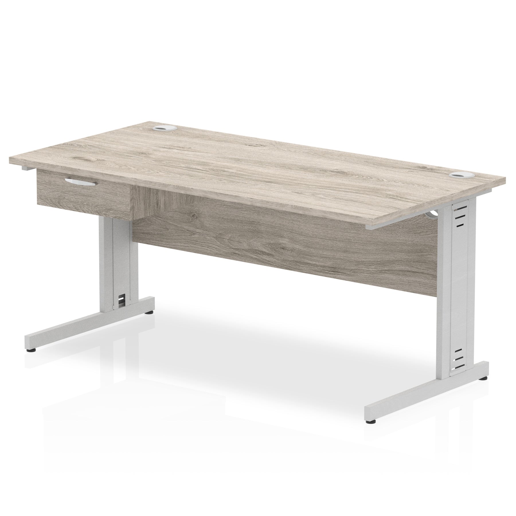 Impulse Cable Managed Straight Office Desk with Silver Frame & 1-Drawer Fixed Pedestal, Multiple Widths & Colours, MFC, Self-Assembly, 10 Year Warranty