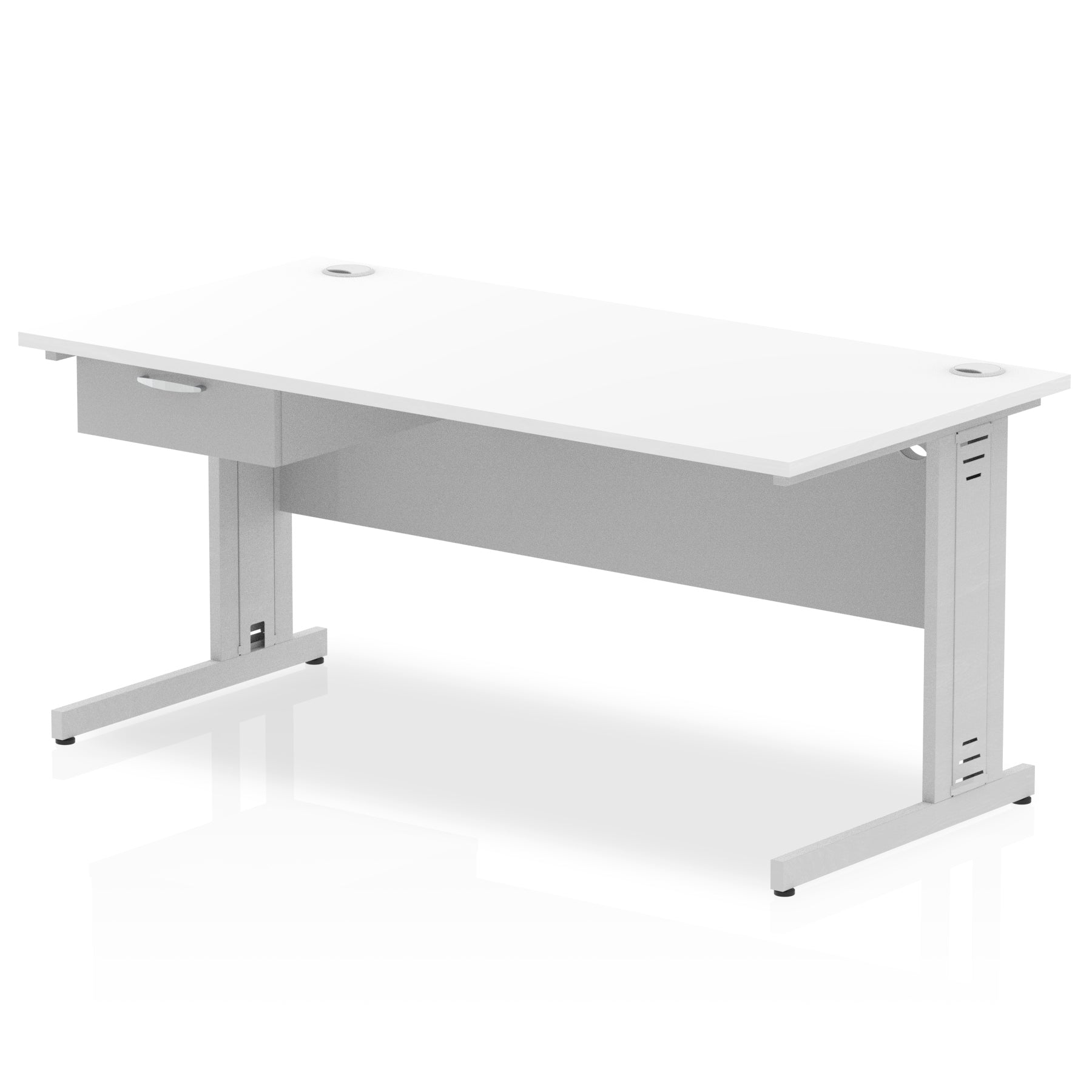 Impulse Cable Managed Straight Office Desk with Silver Frame & 1-Drawer Fixed Pedestal, Multiple Widths & Colours, MFC, Self-Assembly, 10 Year Warranty