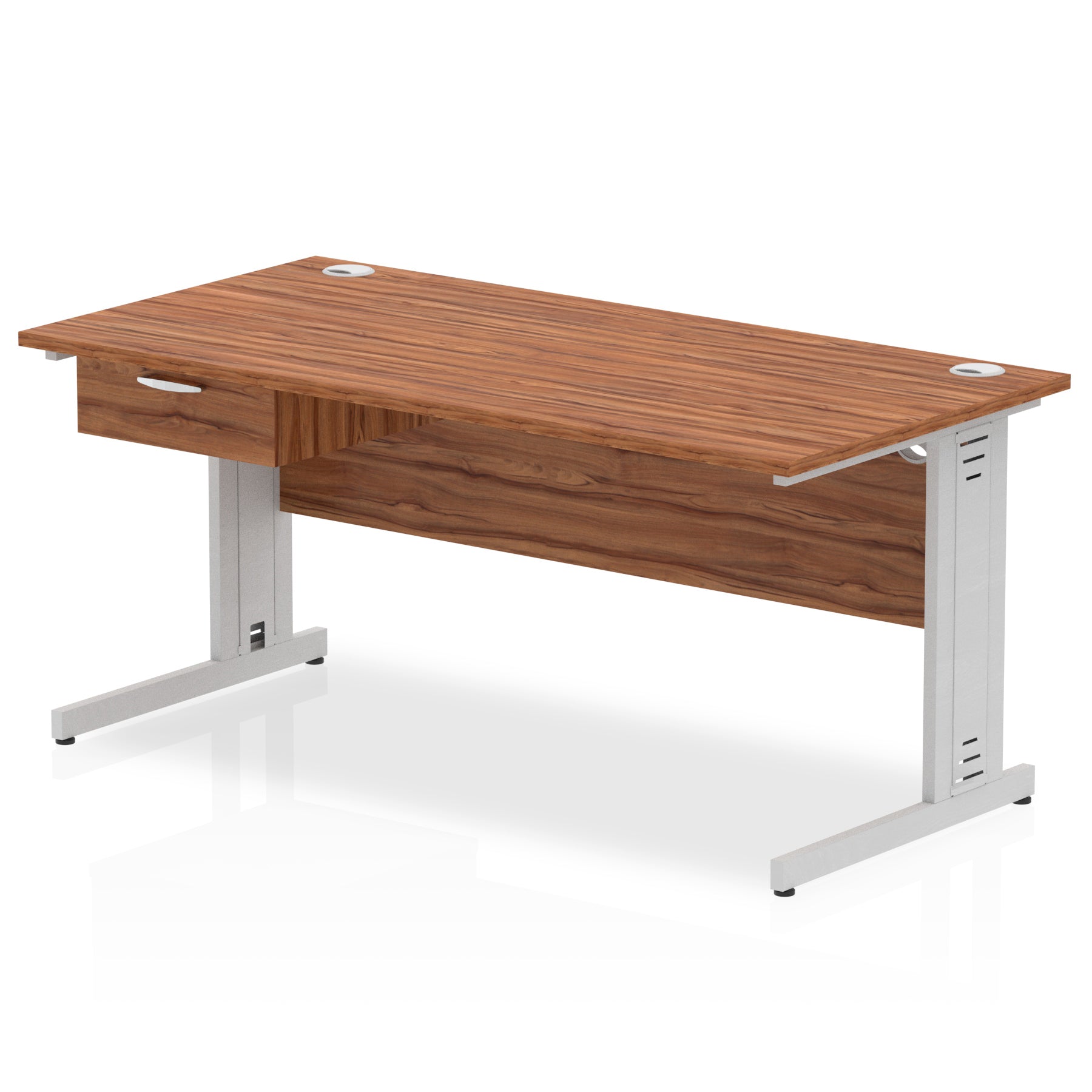 Impulse Cable Managed Straight Office Desk with Silver Frame & 1-Drawer Fixed Pedestal, Multiple Widths & Colours, MFC, Self-Assembly, 10 Year Warranty