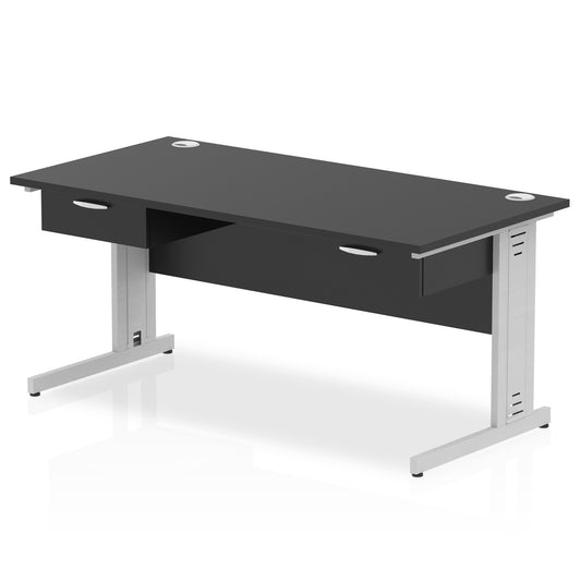 Impulse Cable Managed Straight Office Desk, Silver Frame, 2 x 1-Drawer Fixed Pedestals, 1600–1800mm Width, Multiple Colours, Durable MFC, 10 Year Warranty