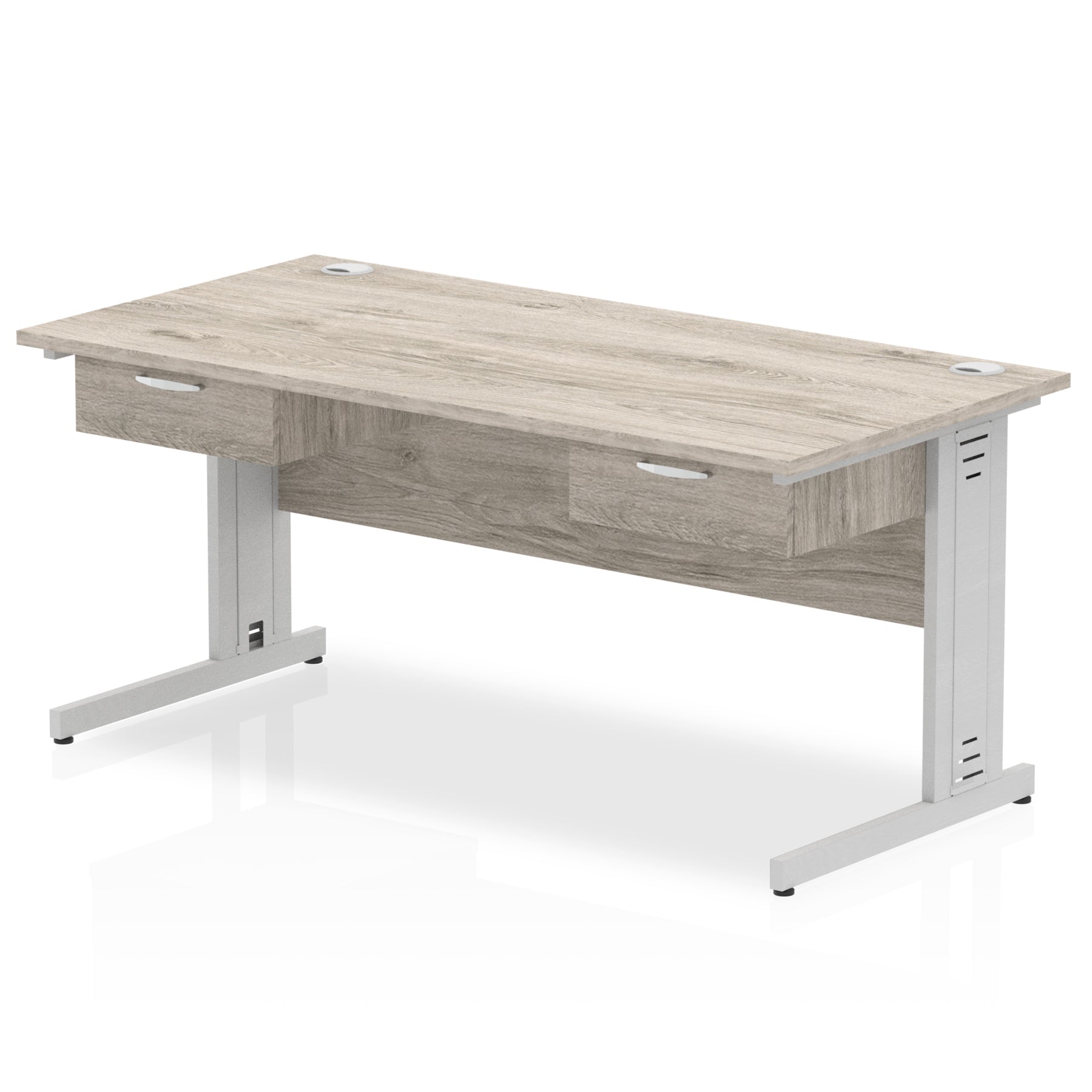 Impulse Cable Managed Straight Office Desk, Silver Frame, 2 x 1-Drawer Fixed Pedestals, 1600–1800mm Width, Multiple Colours, Durable MFC, 10 Year Warranty