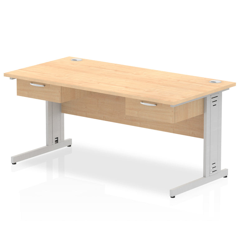 Impulse Cable Managed Straight Office Desk, Silver Frame, 2 x 1-Drawer Fixed Pedestals, 1600–1800mm Width, Multiple Colours, Durable MFC, 10 Year Warranty
