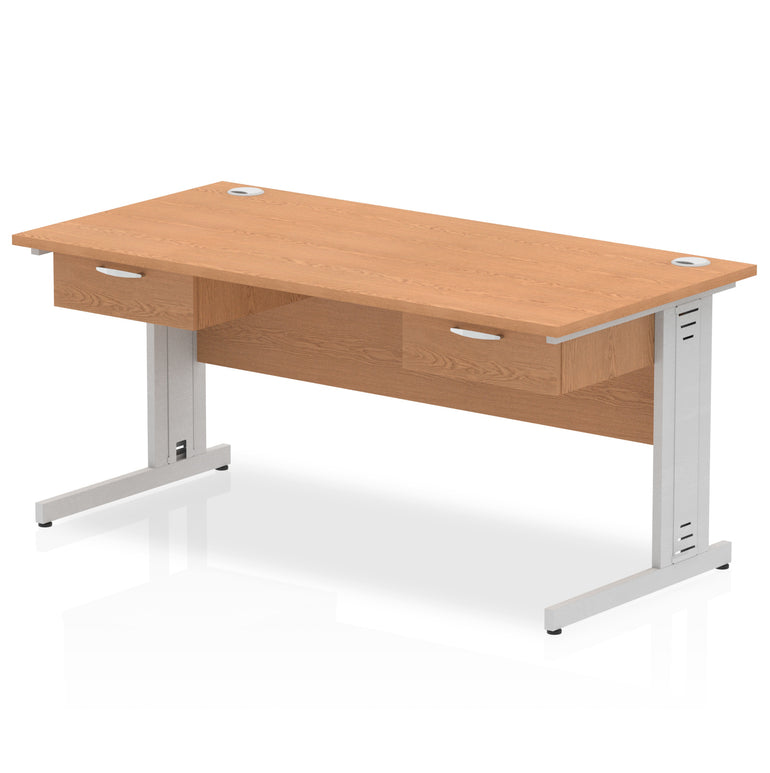 Impulse Cable Managed Straight Office Desk, Silver Frame, 2 x 1-Drawer Fixed Pedestals, 1600–1800mm Width, Multiple Colours, Durable MFC, 10 Year Warranty